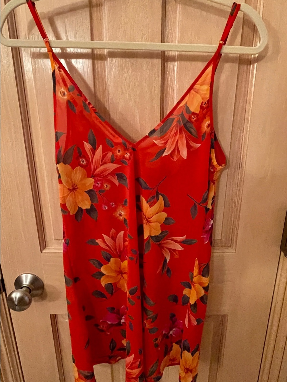 Victoria's Secret Sheer Red Floral Slip Dress with Green Leaf Accents - Picture 10 of 11